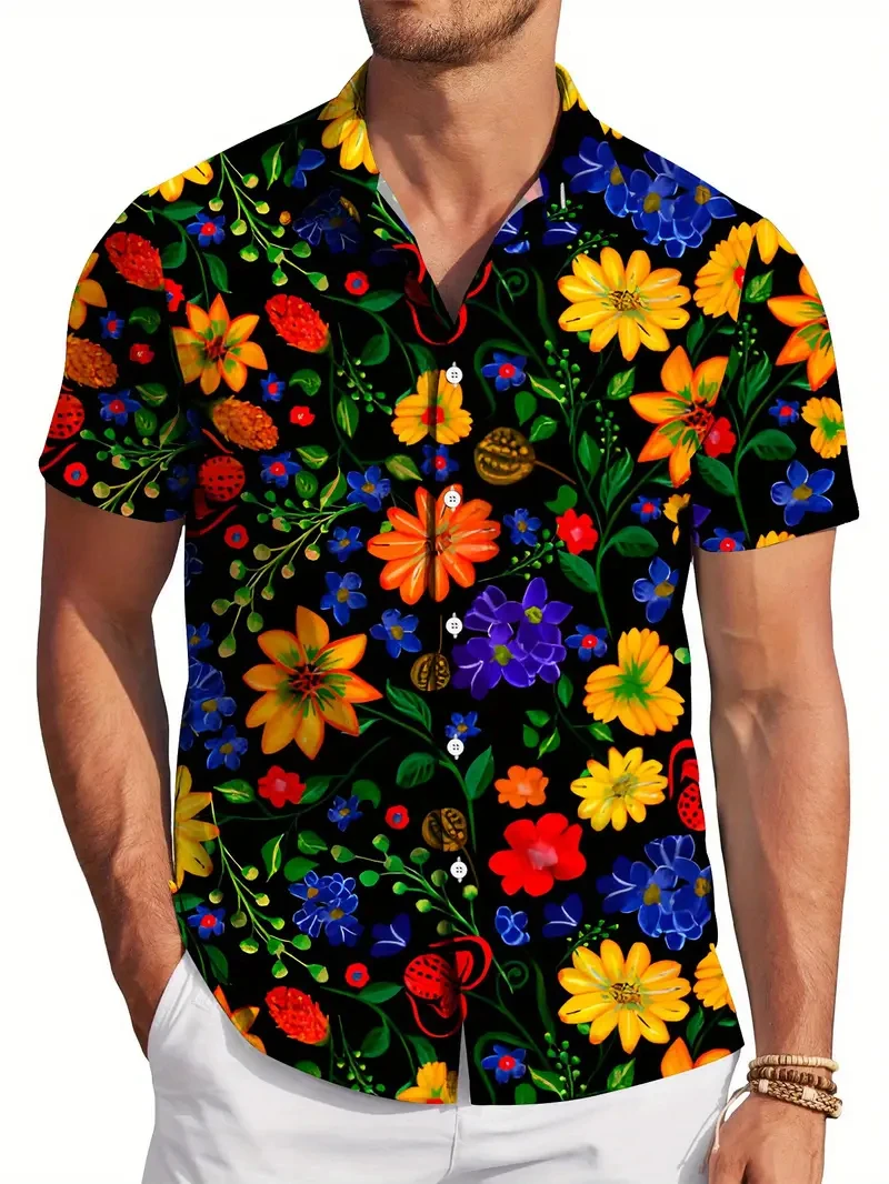 

Vintage 3D Print Men's Tropical Plants Pattern Hawaii Shirts Clothes Casual Short Sleeve Button Up Beach Blouse Vacation Shirt
