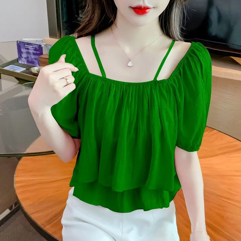 

Short-sleeved Women's New Summer Beautiful and Fashionable Design Niche and Unique Short Chiffon Top