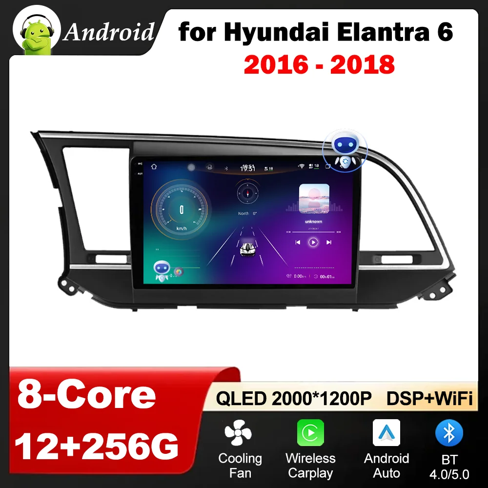 Autoradio Lettore Mulltmedia 9 ''per Hyundai Elantra 6 2016 2017 2018 GPS Navi Android Wireless Carplay Audio DSP IPS HD Schermo