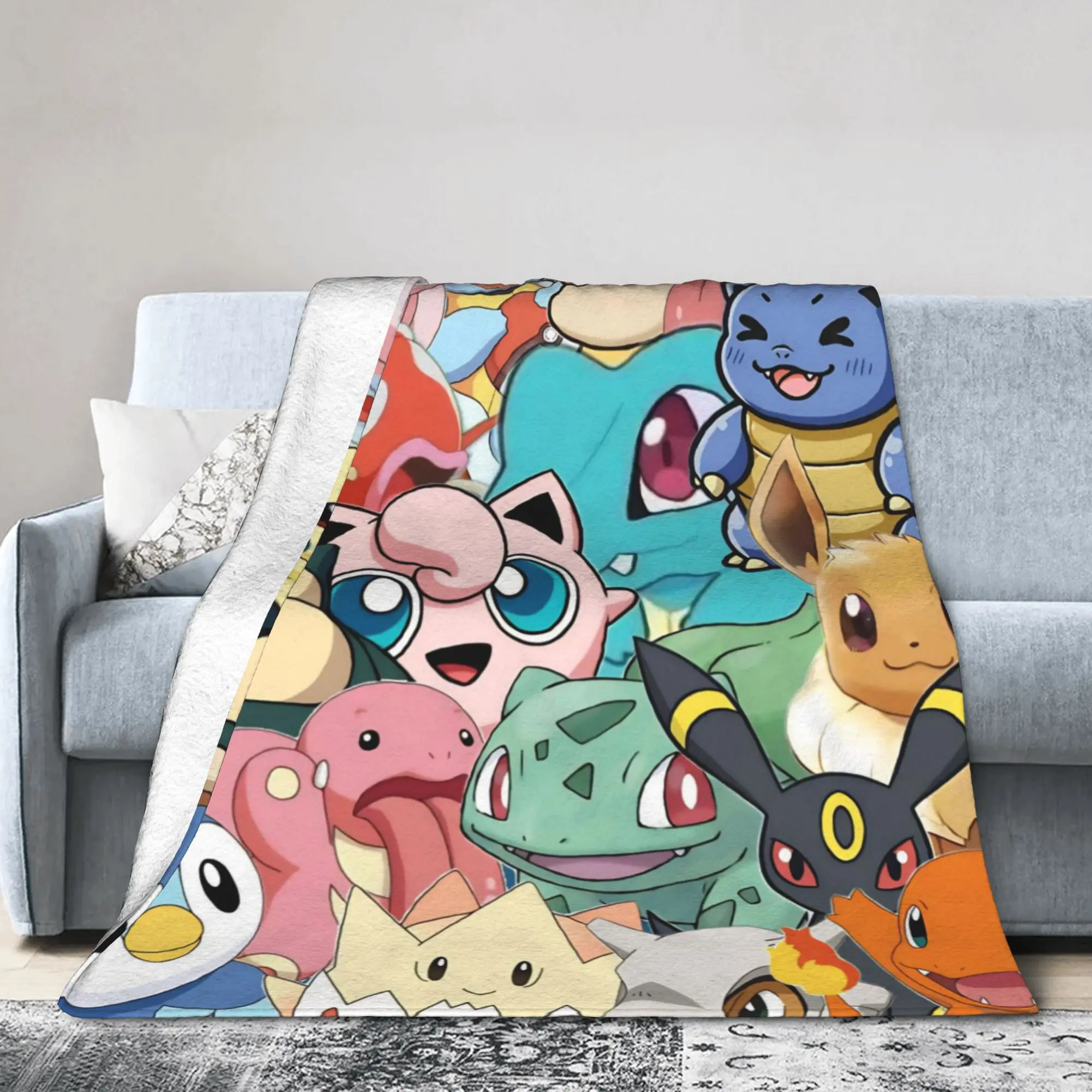 

Poke-mons Pikachu Cartoon Blanket Cover Pocket Monsters Flannel Throw Blanket Travel Decoration Soft Bedspreads Multi-function