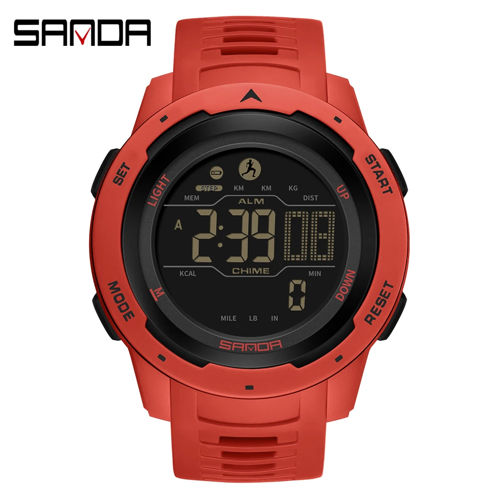 SANDA  Men Sports Passometer Calories 50M Waterproof LED Digital Military Wristwatch 2145