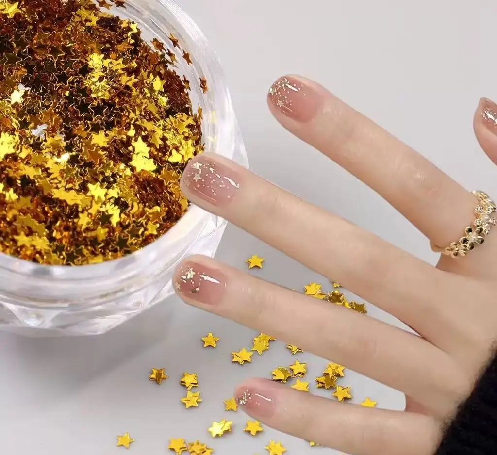 3pc Y2K Tiny Star Glitter Nail Flake Golden Silvery Black Small Pentagram Nail Seqiuns Kawaii Korean DIY Manicure Accessories image 3