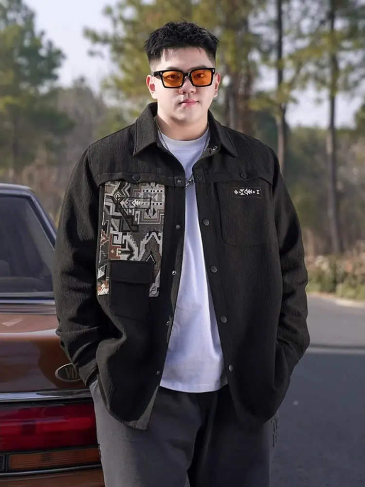 

Trendy plus Size Men's Autumn Winter Ethnic Sle Loose Casual Oversized irt Jaet Coat Long Sve Embroidered Anti-Bacte...