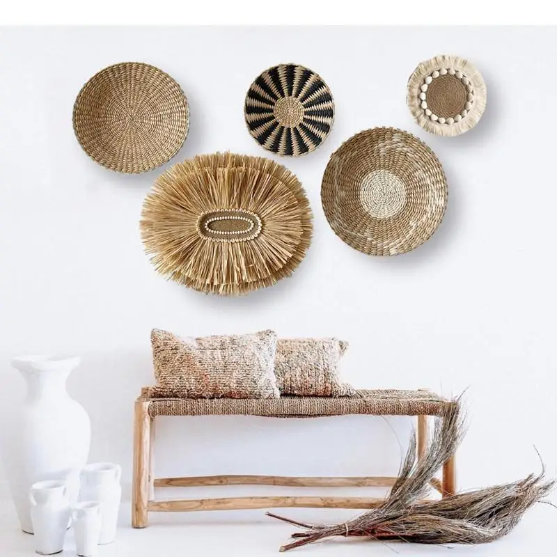 Simplicity Straw Weaving Crafts Wall Hang Ornaments Aesthetic Room Decor Living Corridor Wall-mounted Hanging Pictures
