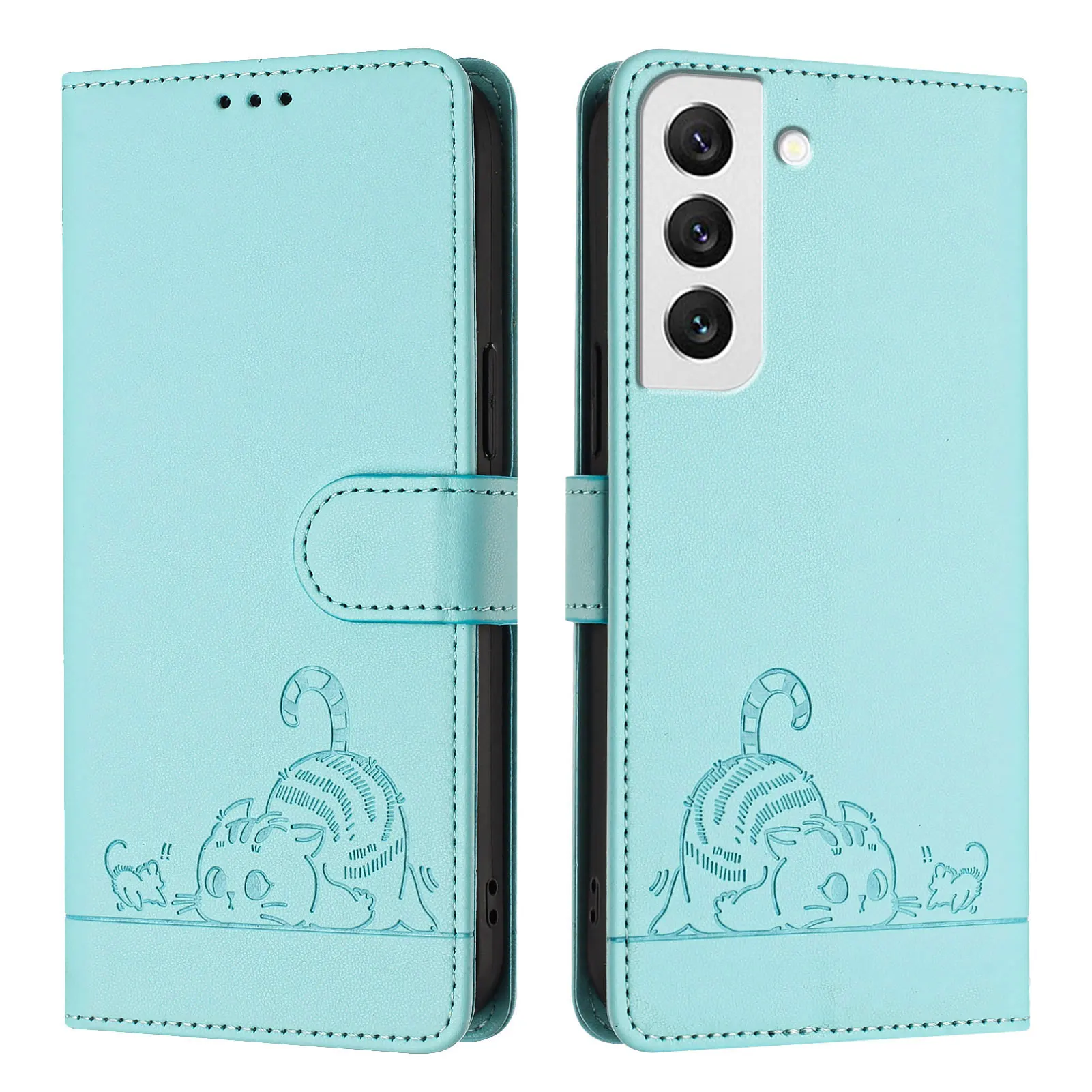 

Cartoon Cat Phone Case for Samsung Galaxy S25 S24 Ultra S23 S22 S21 S20 S10 S9 S8 Cases Leather Wallet Flip Cover Strap