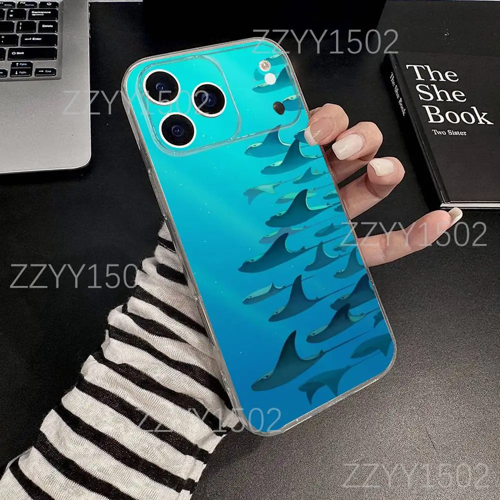 Oceano mar manta ray peixe caso de telefone para iphone 17,16,15,14,13,12,11 pro, max, plus, x,xs, xr, se4, e mini transparente macio