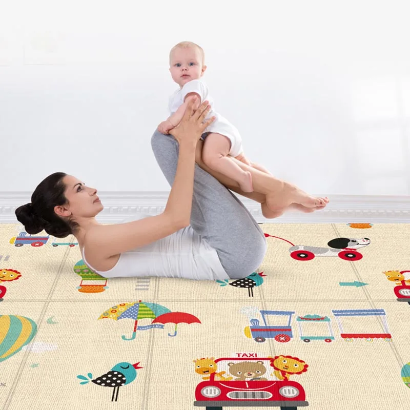 Alfombrilla de actividades para gatear para bebé, Alfombra de juego impermeable de dibujos animados para gatear, Alfombra de doble cara para niños, almohadilla de espuma suave