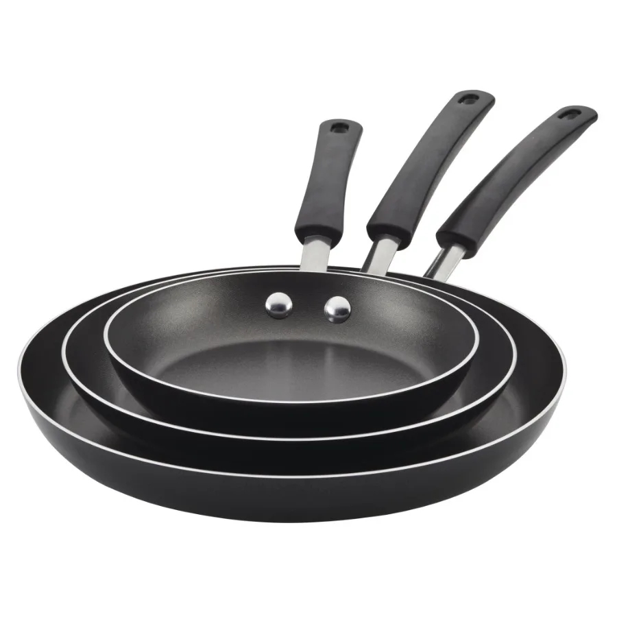 

Easy Clean 3 Pcs Nonstick Frying Pans Skillets Dishwasher Safe 8 Inch 9.75 Inch 12 Inch Black