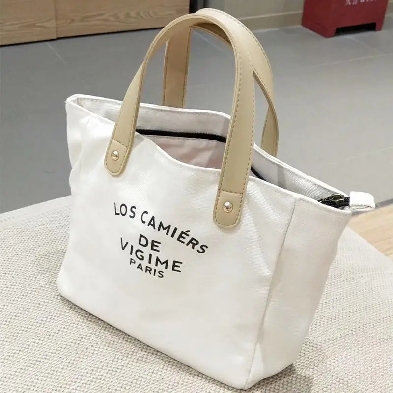 多目的キャンバスランチバッグハンドヘルド弁当箱キャリア環境に優しいクロスボディバッグソフトかわいいヨーロピアンスタイル収納オーガナイザー
