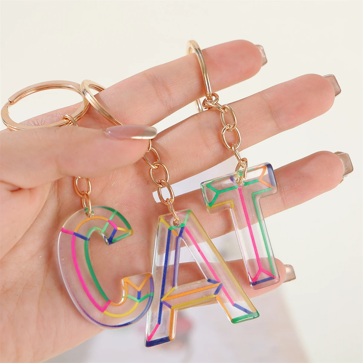 Alphabet Keychain, Transparent Letter Pendant With Line Pattern, 26 Initials Charm Durable Key Ring Accessory