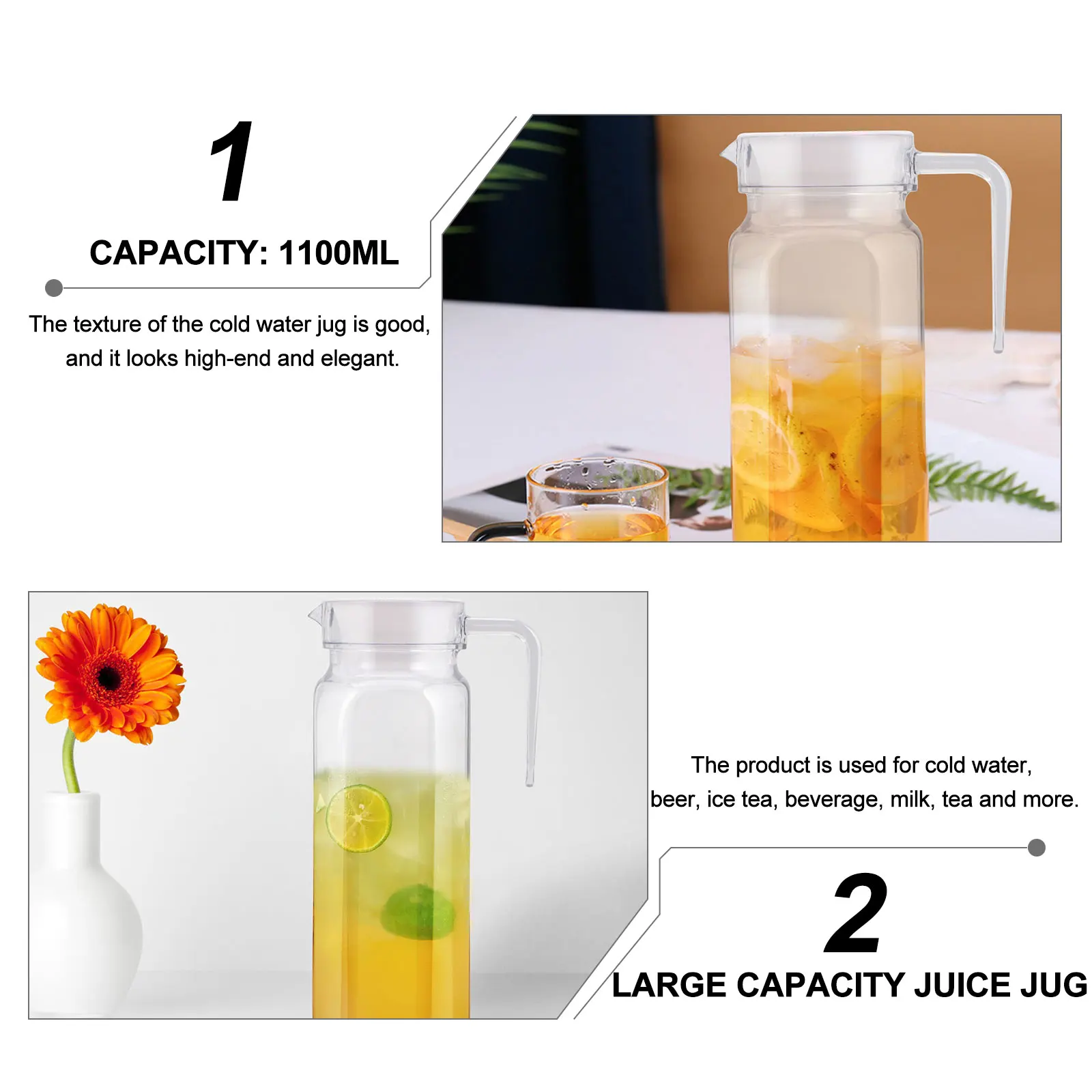 

Large Capacity Juice Pitcher Cold Water Bottle Fruit Container Beverage Drink PC Broken Resistant Water Jug Premium Material