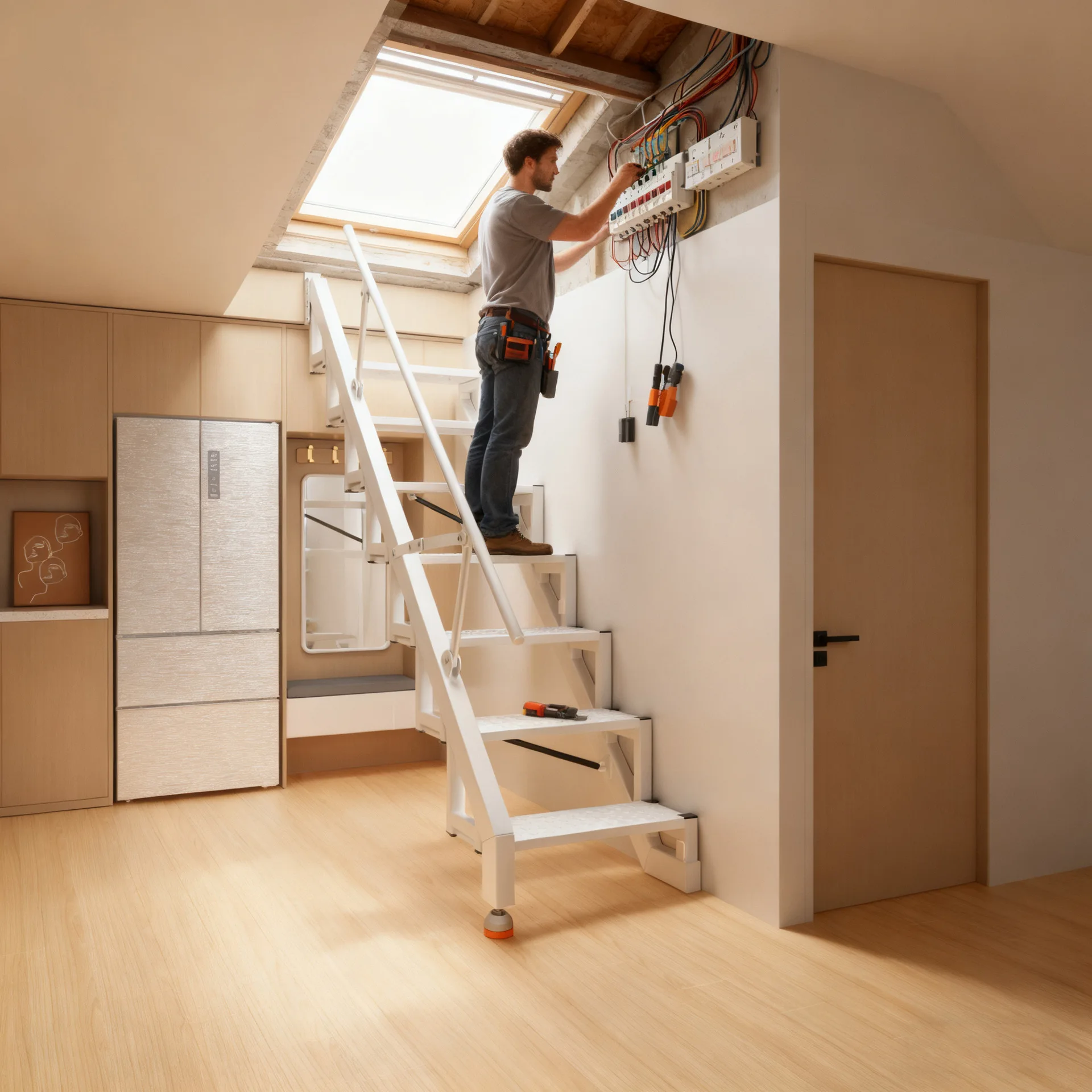 Duplex building loft indoor small apartment household outdoor iron stairs side folding ladder