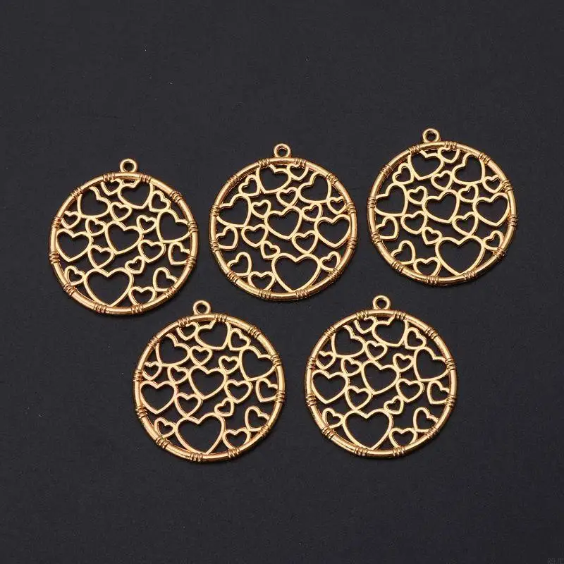 

R9JE 5 Pcs Round Heart Metal Frame Blank Bezel Setting for DIY Resin Jewelry Making