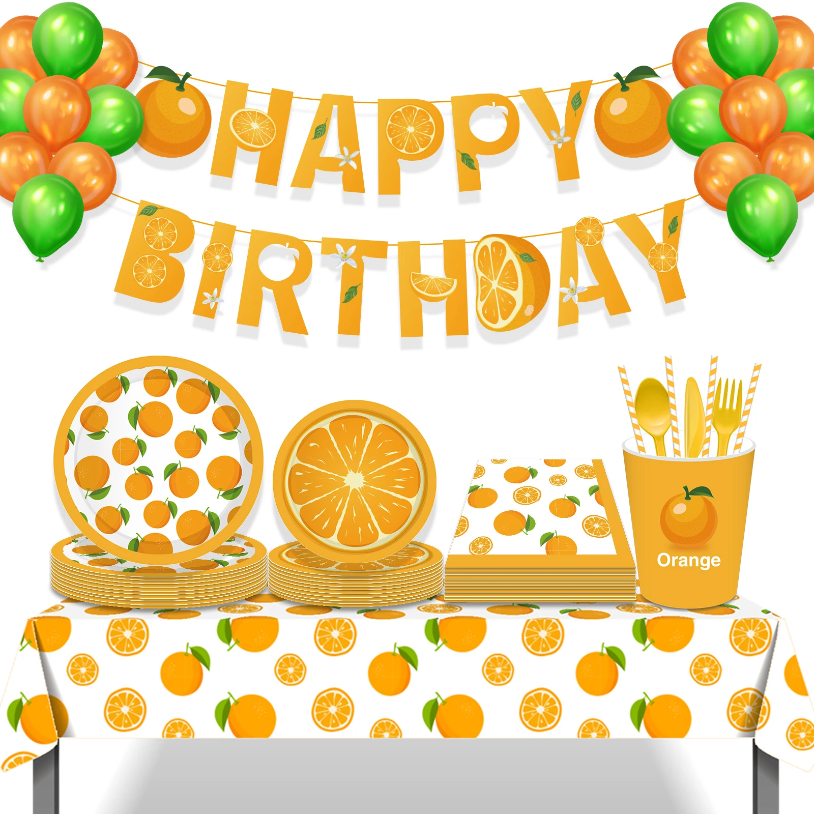 Frische orange Einweggeschirr Teller Servietten Tischdecke Banner für Babyparty Kindergeburtstag Sommer Party Geschirr Dekor
