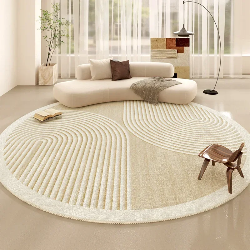 Tapis de chevet en peluche de grande surface, tapis moelleux et doux, ligne beige, polymères épais, salon minimaliste, décoration ronde lea, chambre à coucher