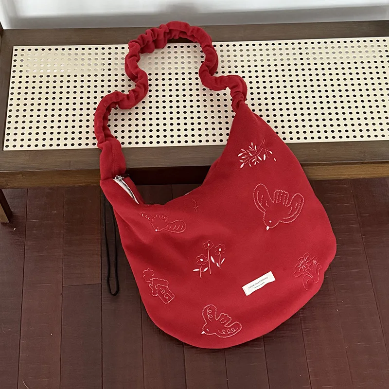 

Simple Bird Embroidery Woolen Women's Shoulder Bags Fashion Casual Versatile Female Crossbody Bag Large Capacity Ladies Handbag