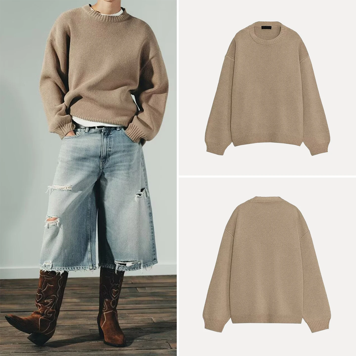 

Z женский свободный трикотаж, повседневный круглый пуловер Ne, модная повседневная одежда, удобный дышащий осенний сезон