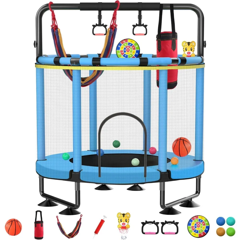 

Батут для детей, обновленный полный антикоррозийный батут для малышей в помещении и на открытом воздухе, 440 фунтов, регулируемый детский батут для малышей 55 дюймов