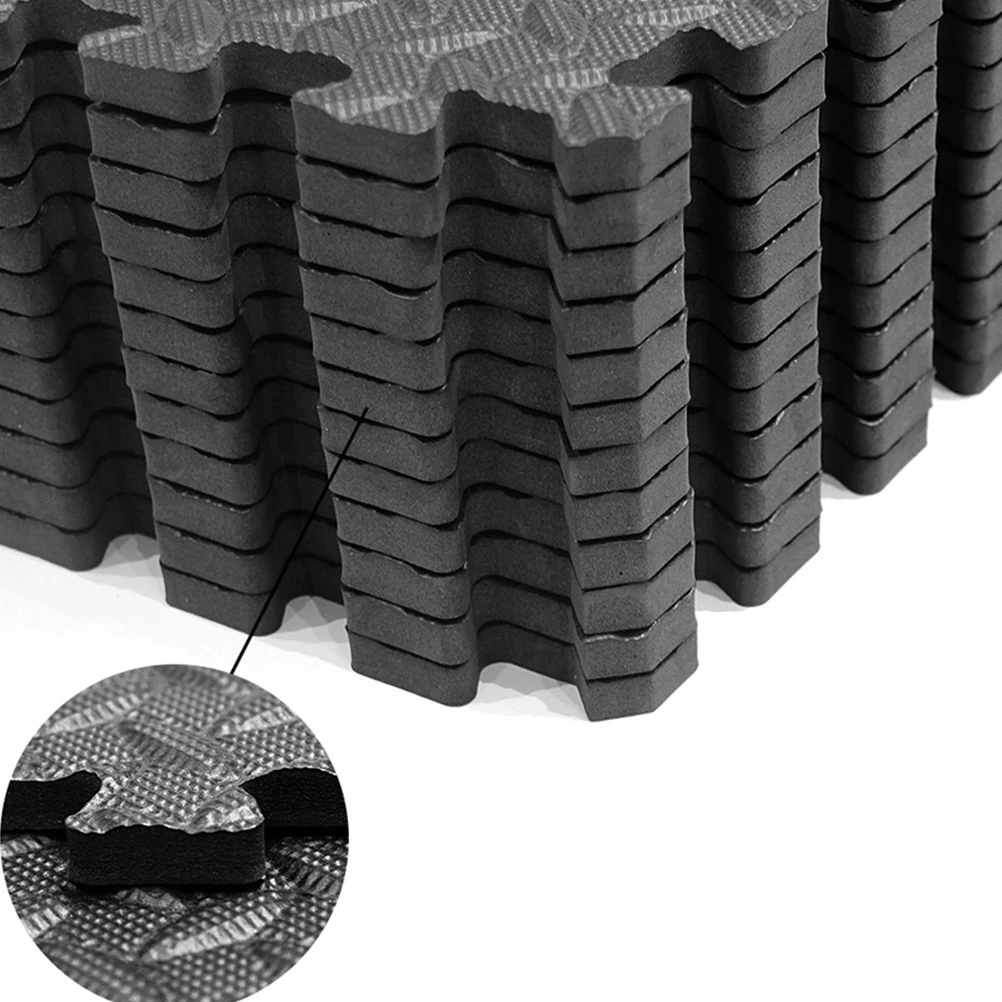 

8Pcs Premium EVA Leaf Grain Play Mat Interlocking Cushioned Floor Pads For Gym And Yoga Rooms Black