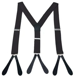 Vintage Men PU Leather Suspenders Male Pants Straps With Botton Black White Suspender Braces 3.5cmx125cm Big Size