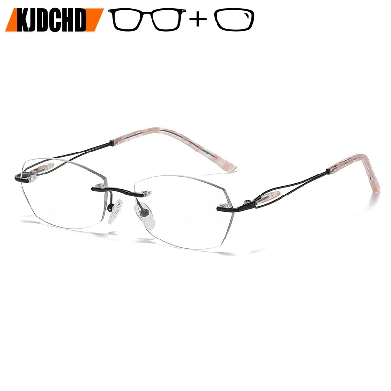 

KJDCHD Women's Optical Prescription Rimless Glasses Blue Light Blocking Myopia Hyperopia Multifocal UV400 Formula Eyeglasses