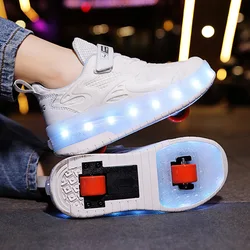 Patins recarregáveis para crianças, sapatos de roda deformados, 4 rodas, tênis deslizantes, flash LED, calçado luminoso, presente para meninos e meninas