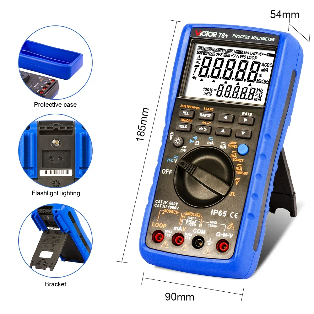 RUOSHUI 78+ Process Multimeter Digital Multi-meter and Process Signal Sources Output of DC Voltage Current Frequency SIMULATE