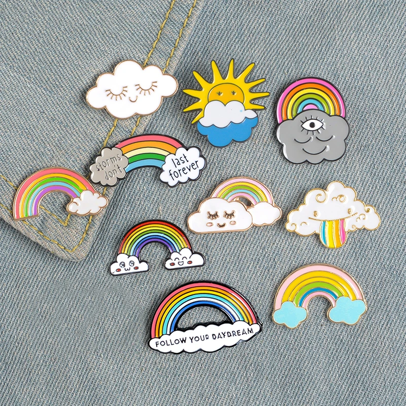 Clouds Enamel pin Custom Dark White Brooches Bag Clothes Lapel Pin Badge Weather Jewelry Gift for Kids Girls 11 Syles Rainbow