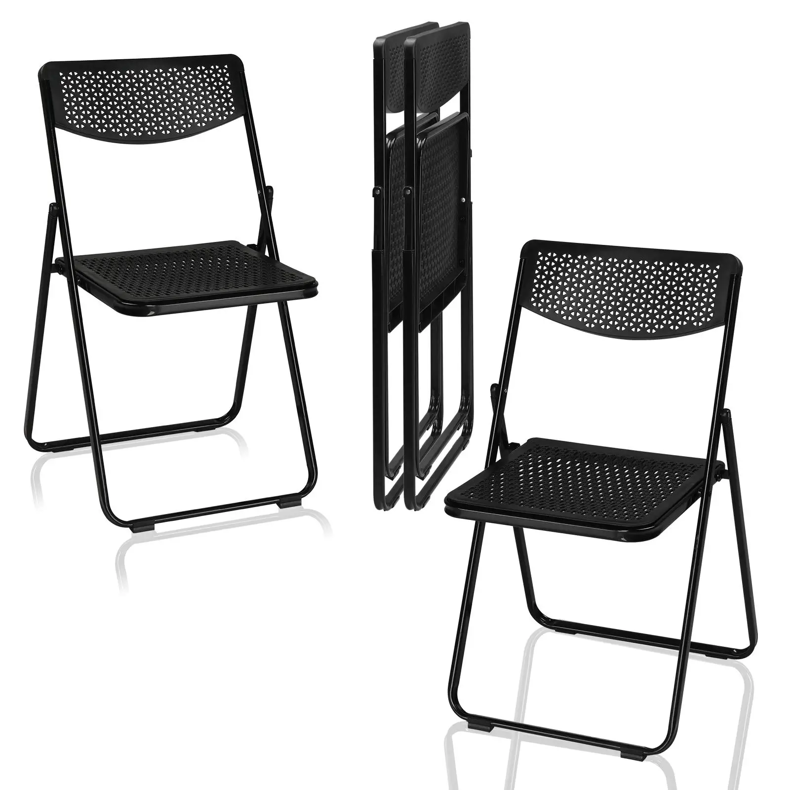 4-Pack Lightweight Folding Chairs - Stackable Portable Seating for Indoor/Outdoor Events, Parties, Picnics, Weddings - Black