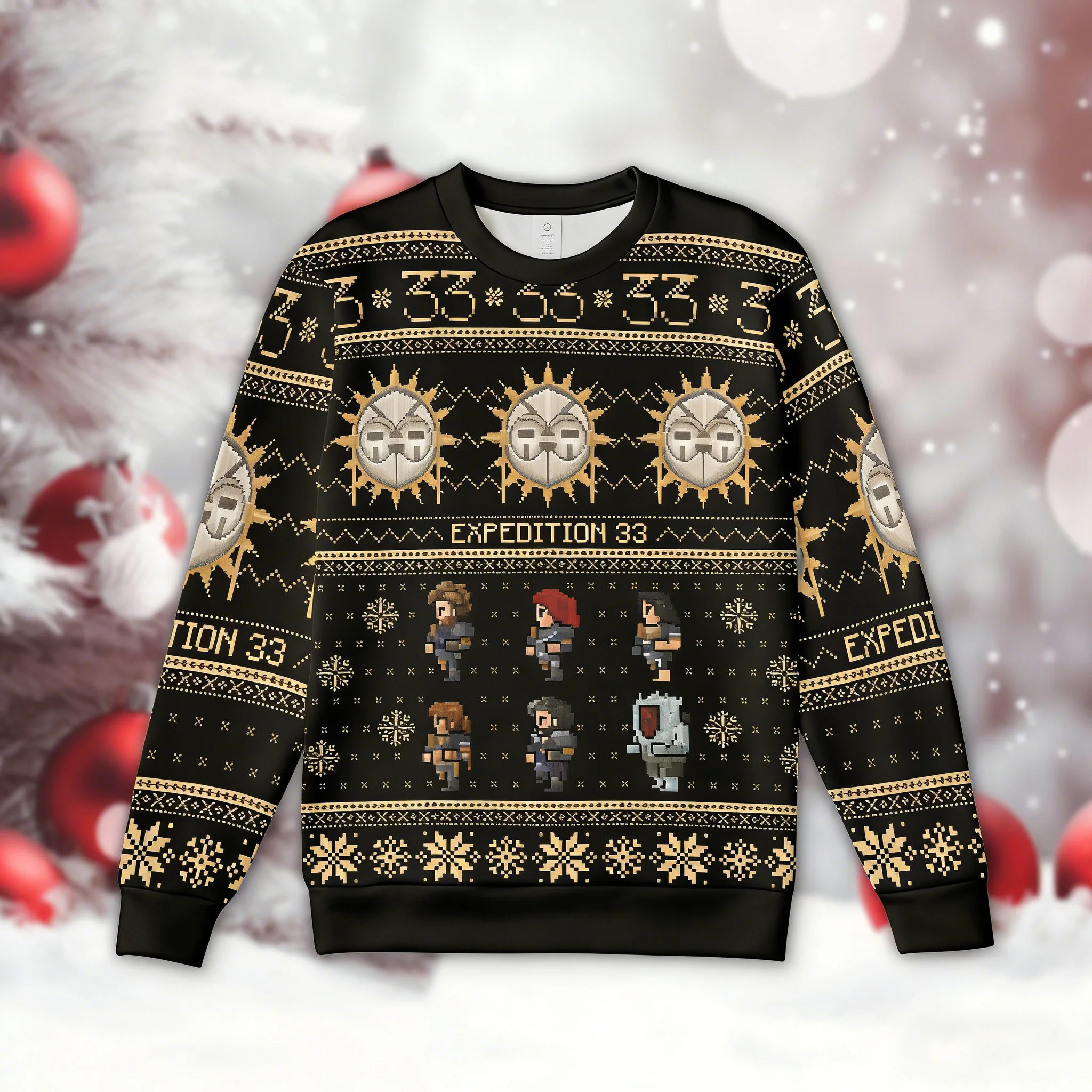 

Толстовка Expedition 33 Holiday Crewneck: Пиксельный Геймерский Стиль, Кэжуал, Ретро, Мультяшный Дизайн для Осени/Зимы, Универсальная, с Длинным Рукавом, Новый Узор