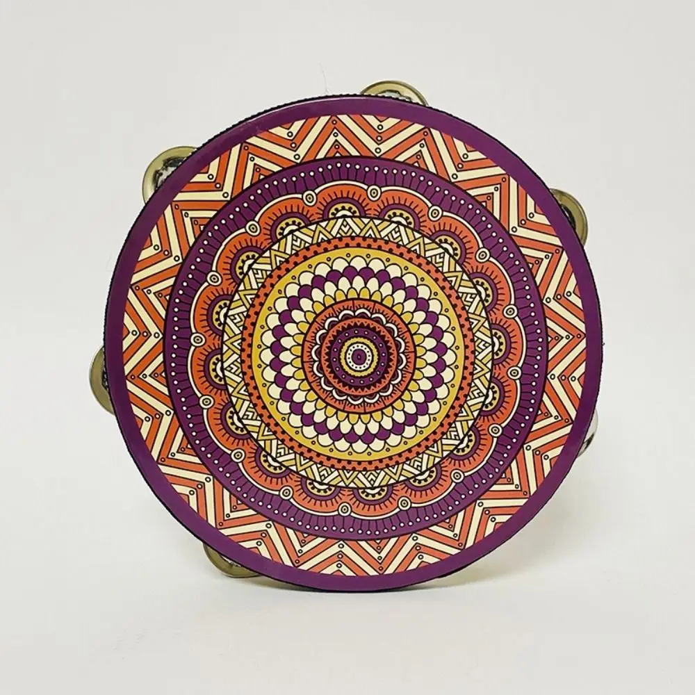 هدية خشبية فلوريت طبلة ذات يد النمط الصيني نمط الأزهار الدف Handbell صف واحد 8 بوصة أداة قرع الموسيقى للأطفال