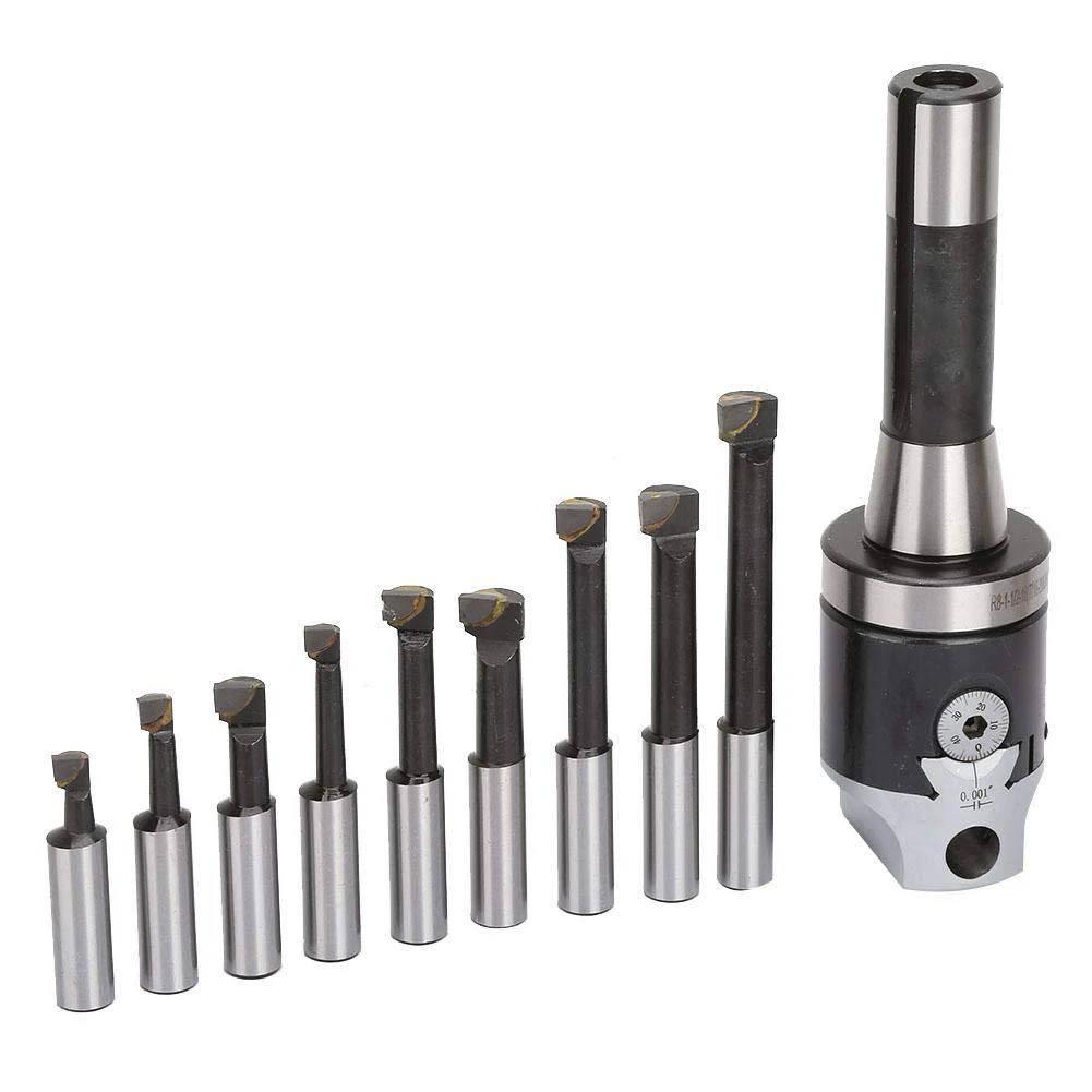 

-A96P 2 Inch Boring Head R8 Shank Holder Boring Head Set With 1/2 Inch Indexable Boring Bars 13 PCS Carbide Boring Head Tool Set