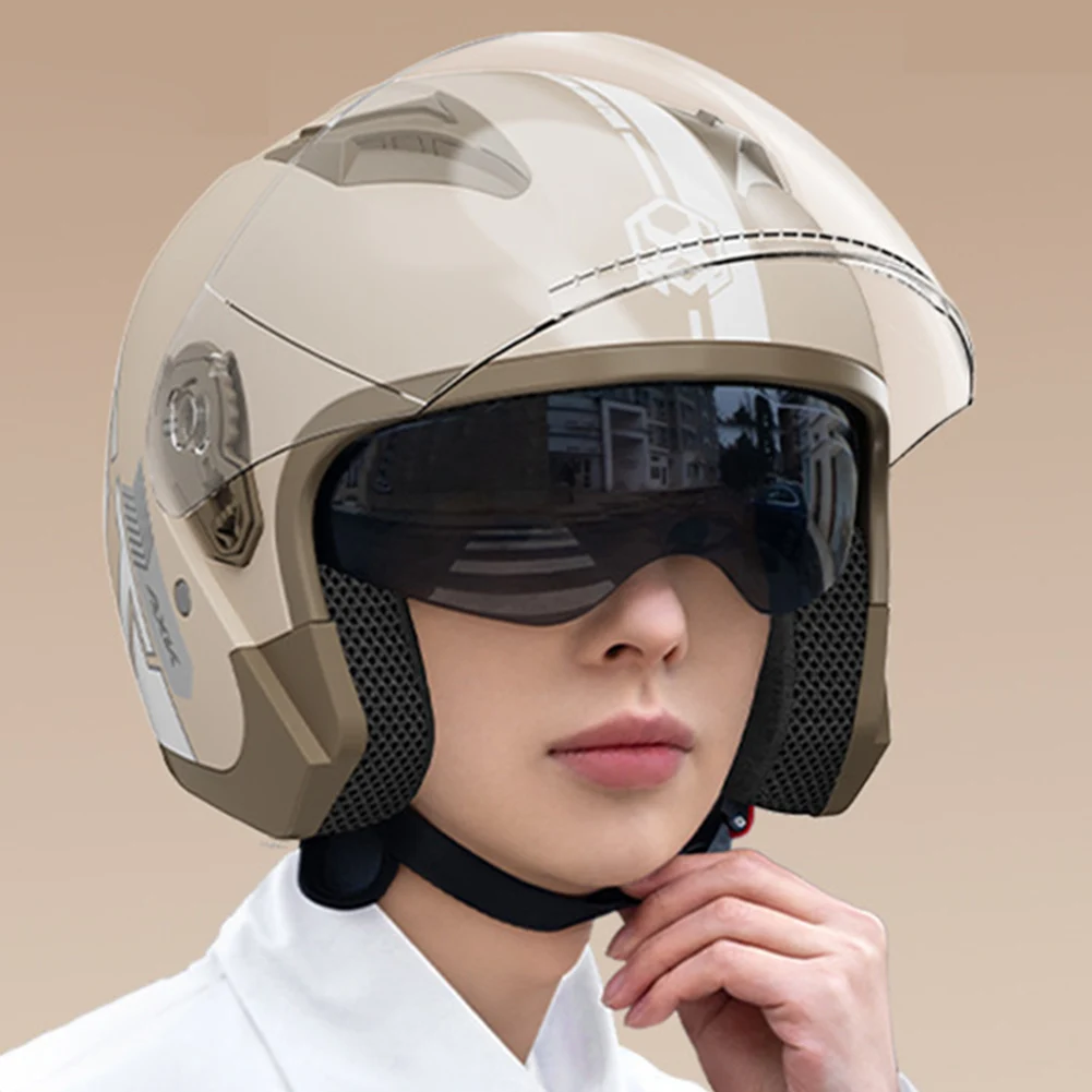 

Motorcycle Open Face Helmet Dual Sun Visor Quick Release Buckle Cycling Motocross Suits 3/4 Half Helmet For Men Women