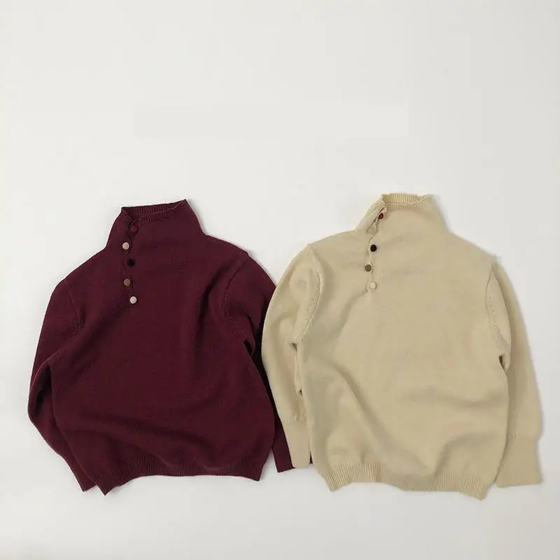 

2024, новый зимний детский свитер с высоким воротником, однотонные вязаные универсальные рубашки для маленьких девочек, пуловер для мальчиков, детская одежда