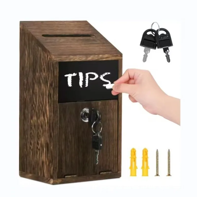 

Retro Wooden Mailbox, Wooden Suggestion Box, Donation Box, Wall-mounted Ballot Box