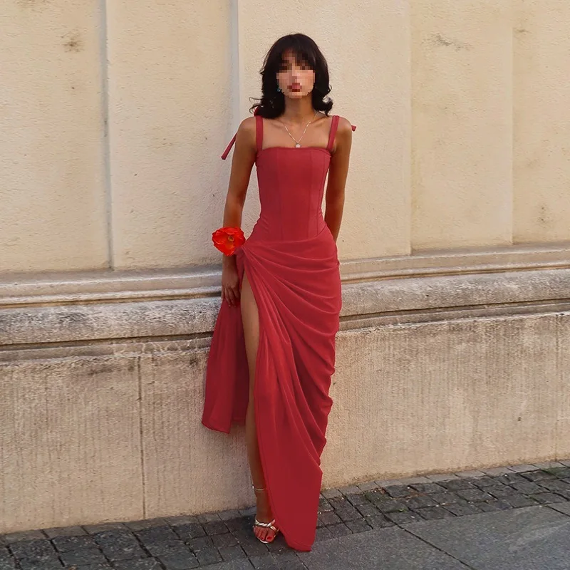 

Summer Evening Dr Faionable Square Ne Long Skirt High Waist Tee-acetate Fiber M Clothing Ciwalk Pure Color