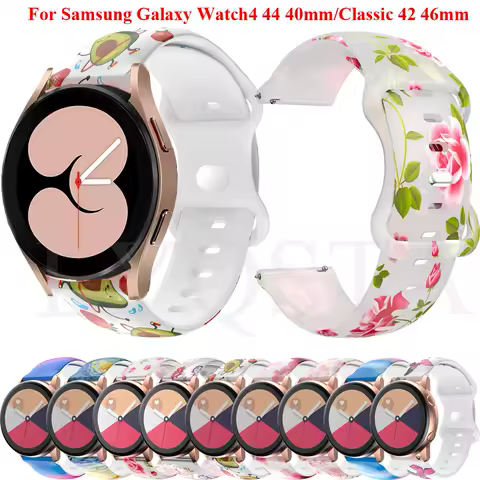 20mmStrap For Samsung Galaxy Watch 4 40 44mm Smartwatch Printing Silicone Sport Correa Bracelet Watch4 Classic 42 46mm Watchband