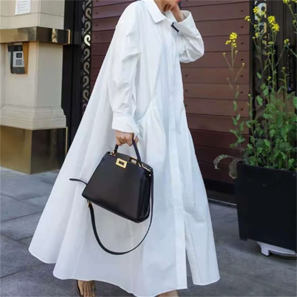 

Loose large shirt dress knee-length long bf fashion cloak shirt women white a line