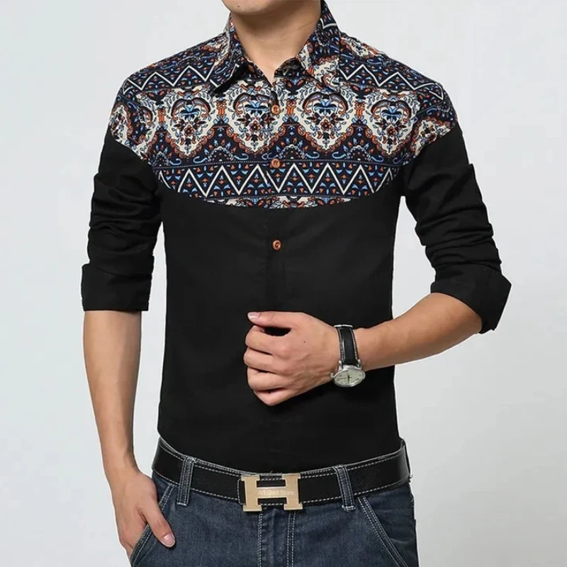 2025 fashion light luxury tribal totem style long sleeved shirt, high-quality and comfortable button down shirt