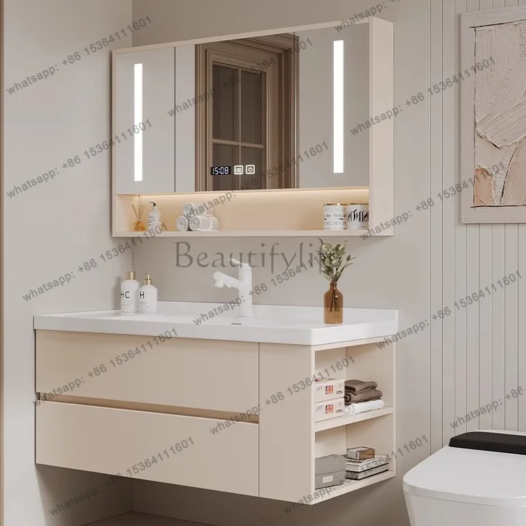 LDSmart Bathroom Cabinet Combination Side Storage of The Toilet, Ceramic Integrated Bathroom Wash Basin,