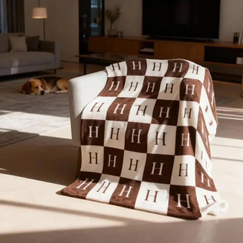 Grid Letter Blanket Plush Blanket Fleece Blanket Cozy Throw Blanket for Couch Bed Gift for Home  Picnic Travel blankets for beds