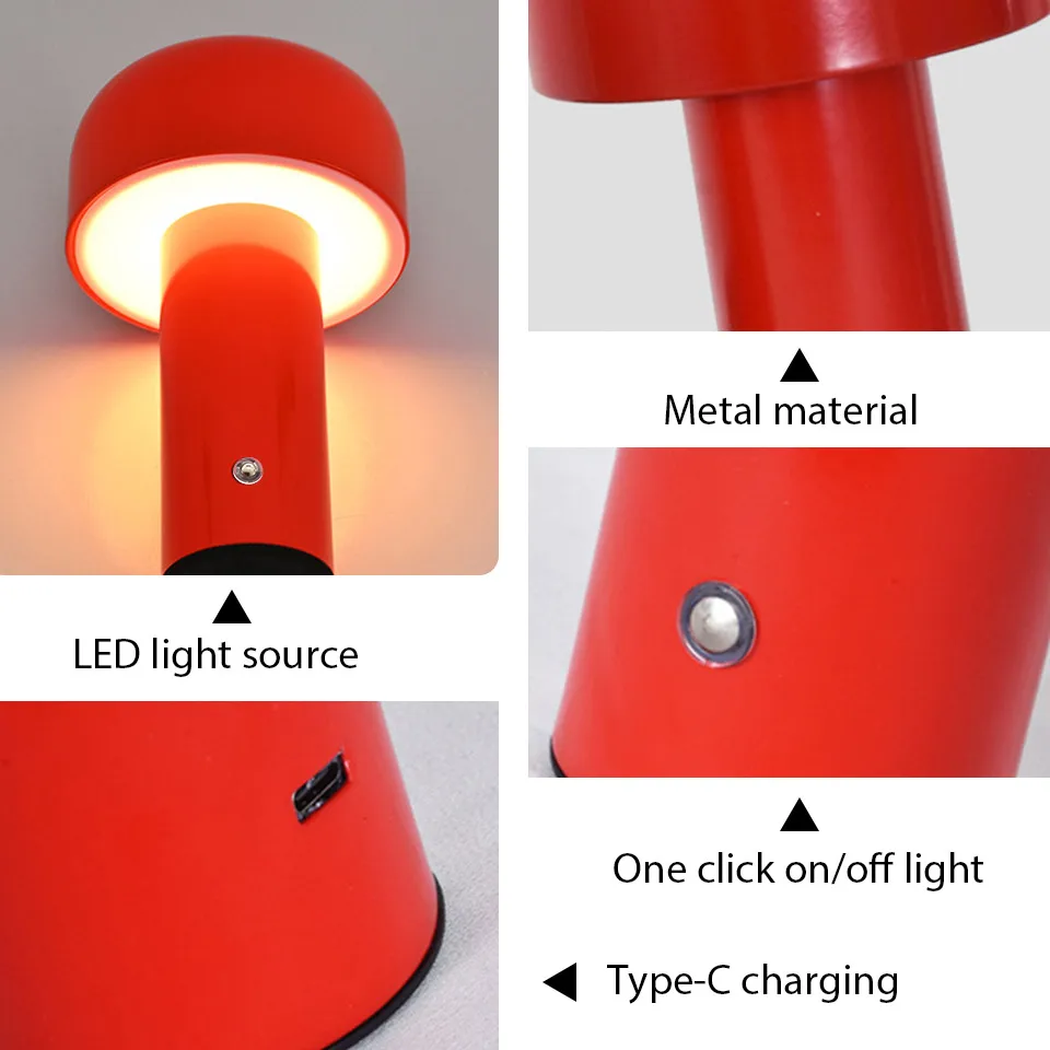 Retro Mushroom LED Table Lamp Bar night lamp Touch Sensor Reading Lamp  Infinitely Dimmable Desk Lamp Rechargeable lighting - Image 5