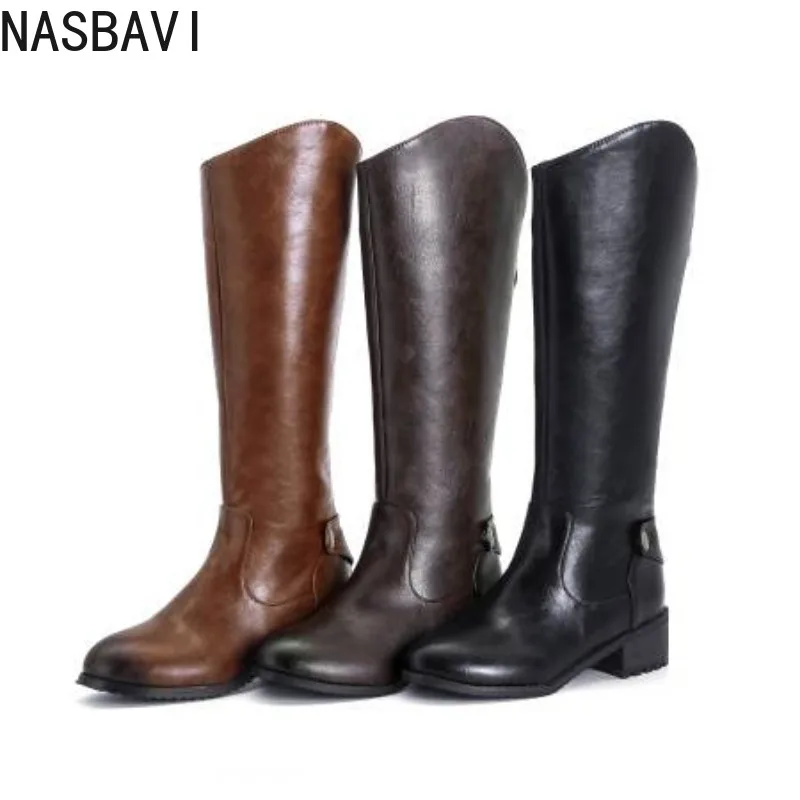 

NASBAVI Women High Boots Western Female Shoes for Women Concise Korean Style Knee-High Knight Modern Boots Flat Combat Boot