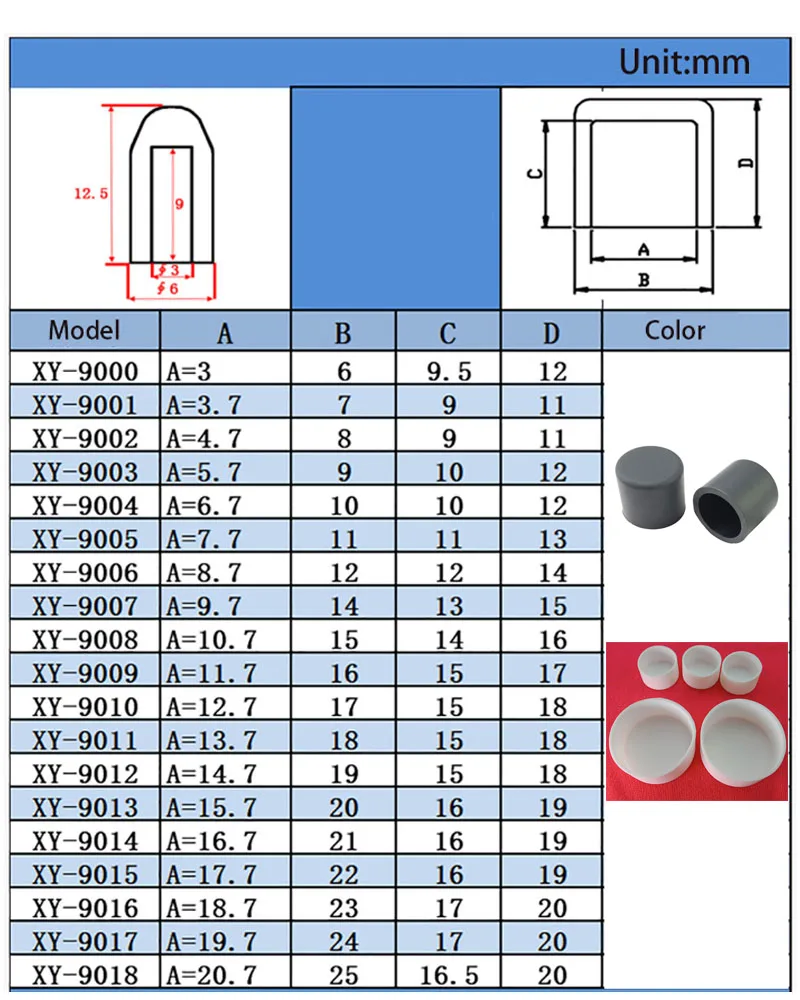 Black/White Silicone Rubber Caps Protection Sheath Gasket Round End Caps Foot Cover Rubber Female Caps Tube Insert Stoppers