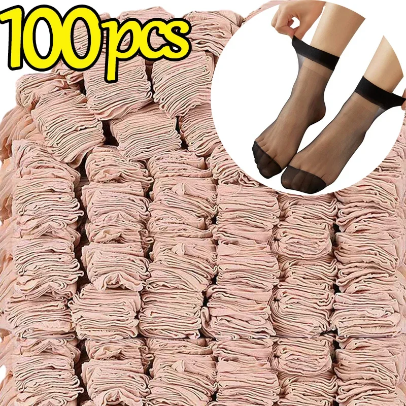 10/50pairs Transparent Thin for Women Crystal Silk Socks Nylon Ladies Female Summer Breathable Short Ankle Silk Socks Meias