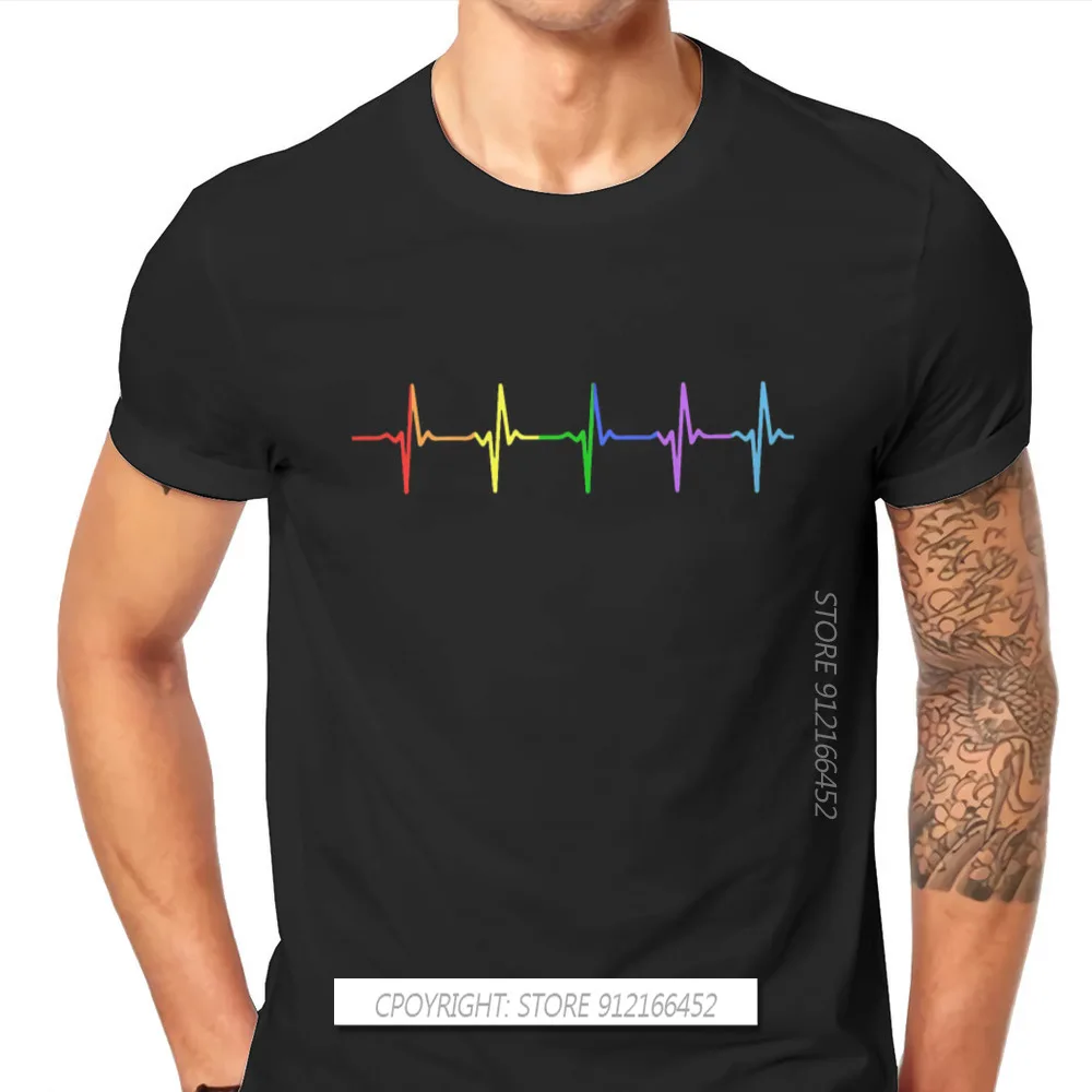 

Rainbow Pulse Hearbeat Style TShirt LGBT Pride Month Lesbian Gay Bisexual Transgender Gift Cotton Basic T-Shirt Stuff Clothing