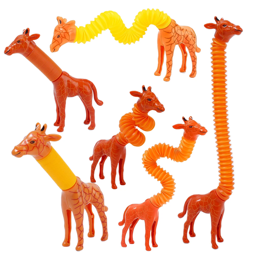 2Pc Giraffe Pop Tubes Toys Kids Sensory Learning Toy Stress Relief Squeeze Fidget Toy Retractable Plastic Tube Decompression Toy