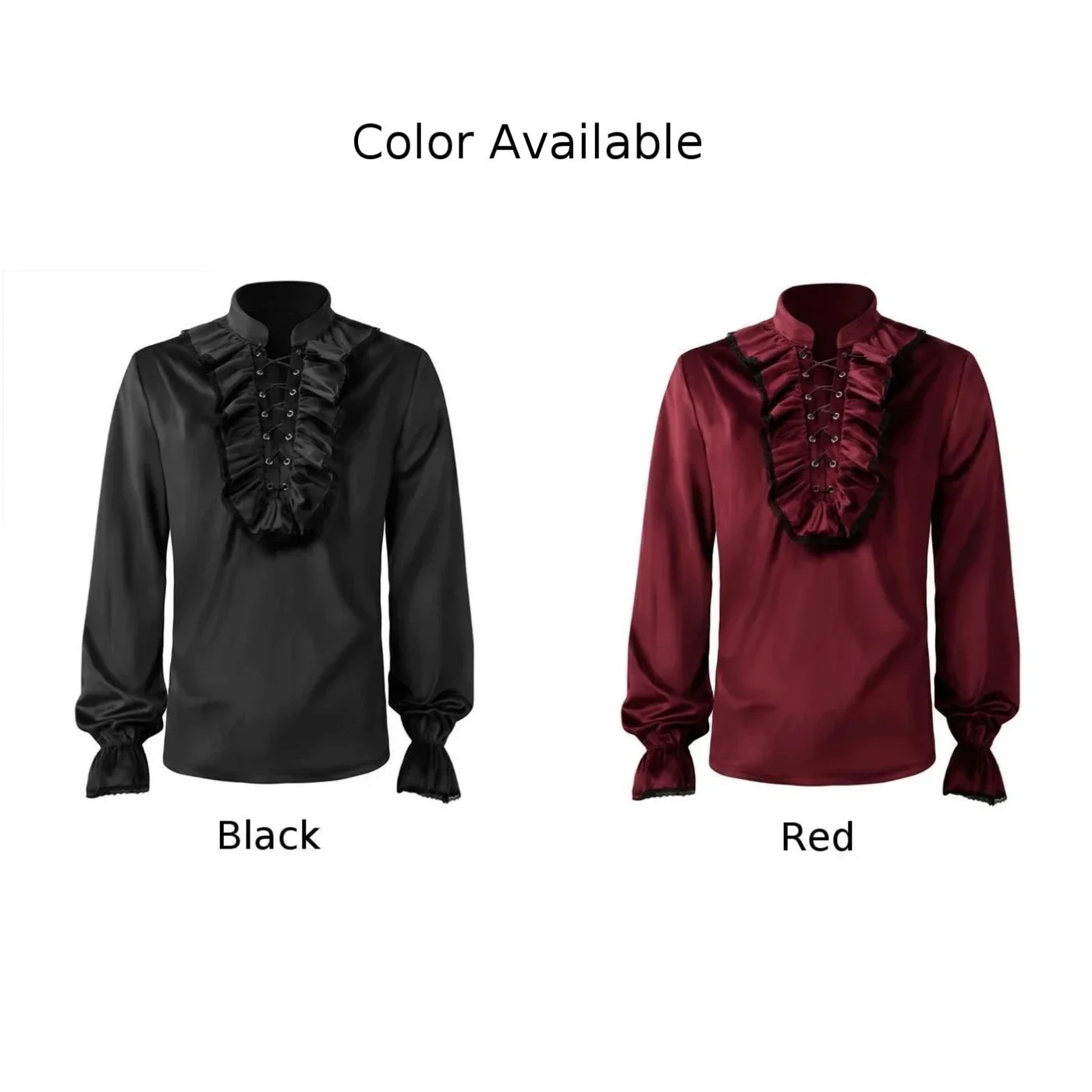 Medieval Men Shirt Gothic Ruffled Blouse Victorian Stand Collar Jabot Shirt Steampunk Pirate Vampire Costume