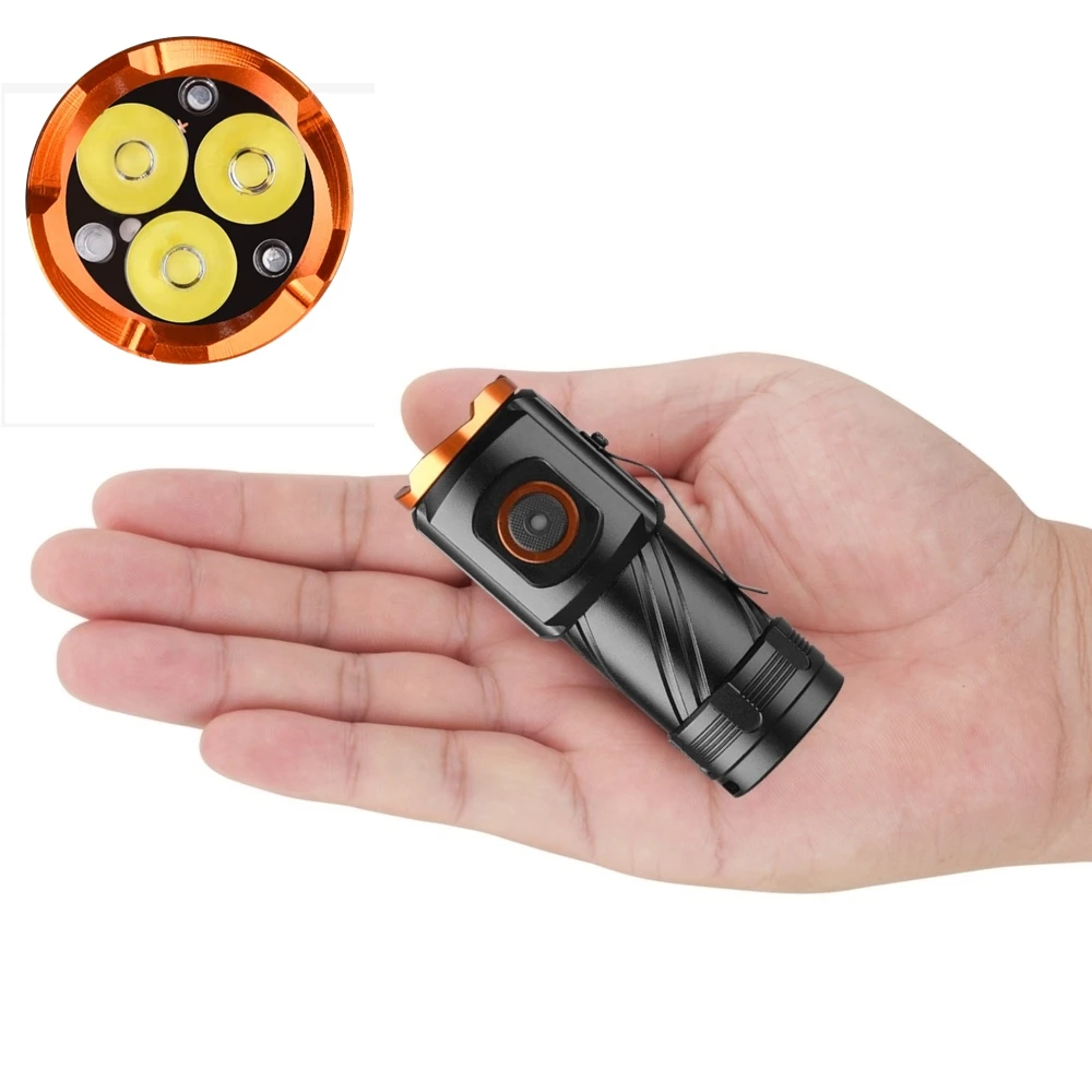 Mini EDC Flashlight 3x Led High Power USB Rechargeable 18350 Portable Backpack Pocket Torch Outdoor Hike Camping Home Work Lamp