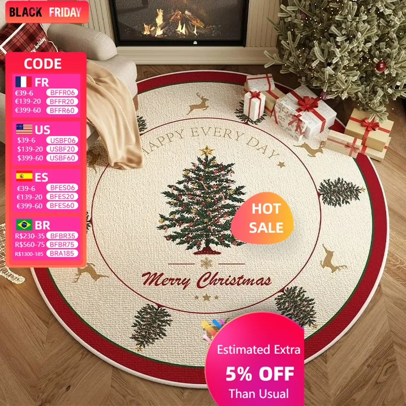 

Christmas Imitation Cashmere Floor Mat Living Room Coffee Table Round Decoration Atmosphere Carpet